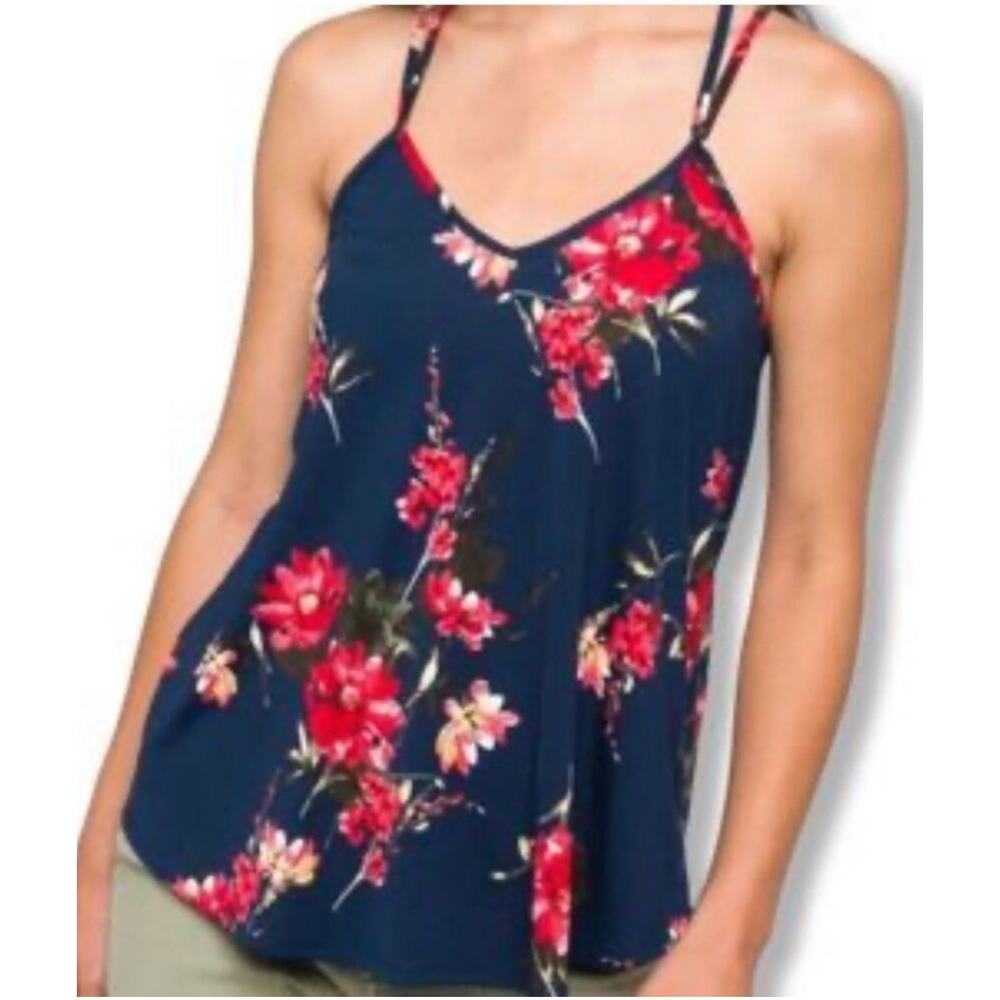Papermoon Basima Strappy Tank Top Size 3X Navy‎ Red Pullover Cottagecore NWT